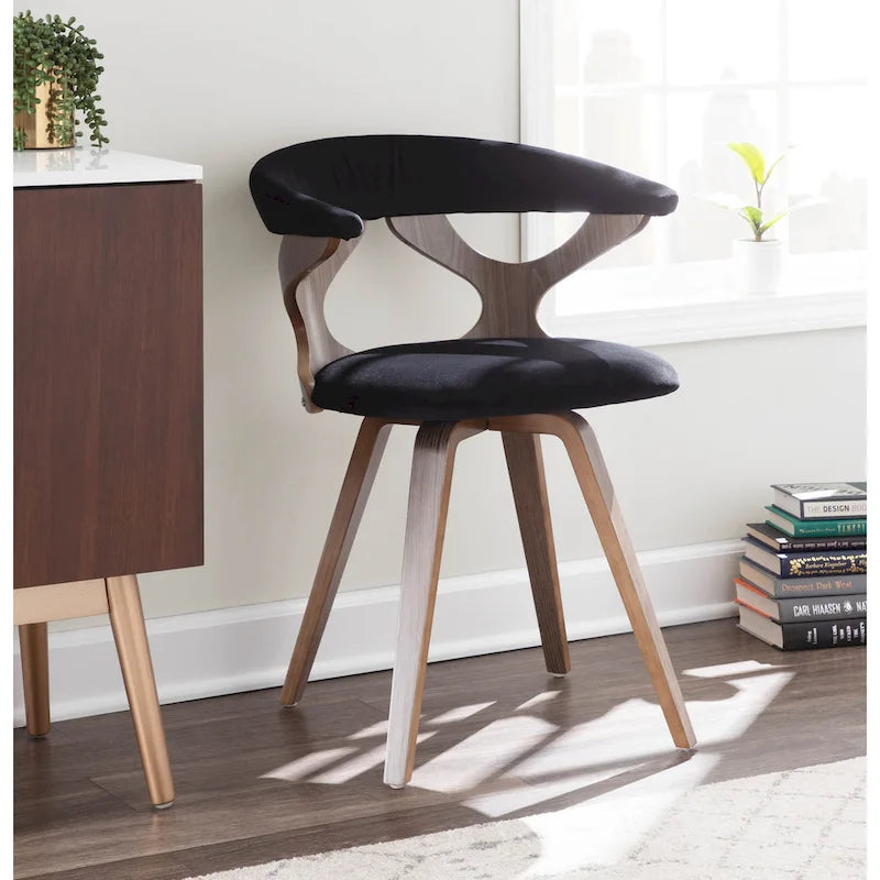 Mid-Century Modern Upholstered Swivel Accent Dining Chair with Wood Legs