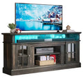 58-Inch Farmhouse TV Stand with RGB LED Lights and Enclosed Storage