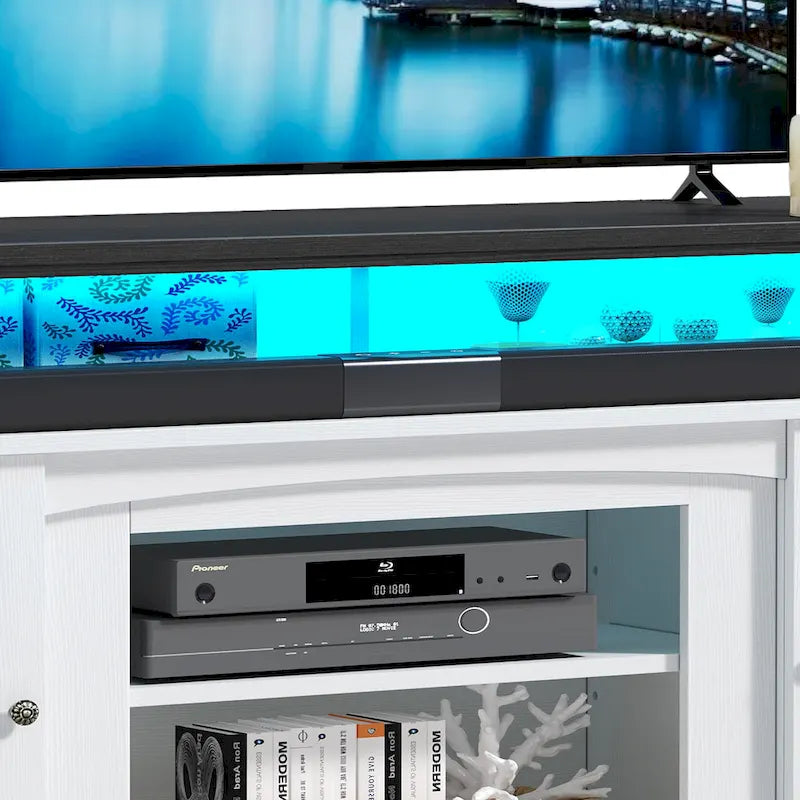58-Inch Farmhouse TV Stand with RGB LED Lights and Enclosed Storage