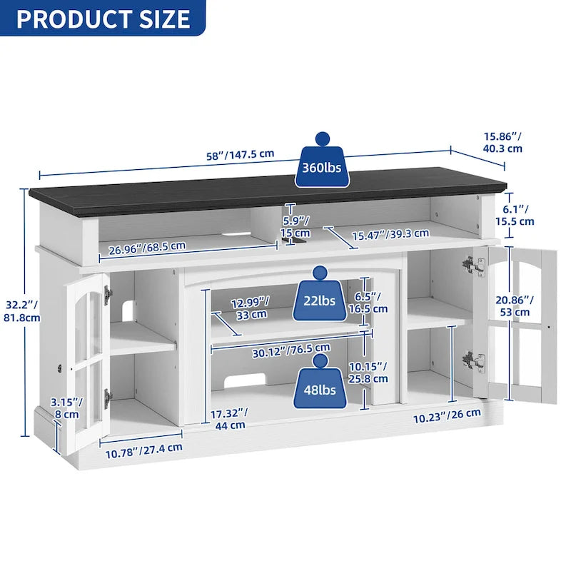 58-Inch Farmhouse TV Stand with RGB LED Lights and Enclosed Storage