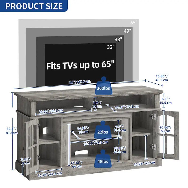 58-Inch Farmhouse TV Stand with RGB LED Lights and Enclosed Storage
