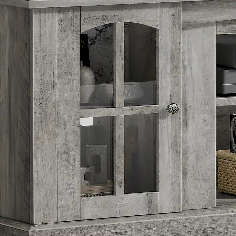 58-Inch Farmhouse TV Stand with RGB LED Lights and Enclosed Storage