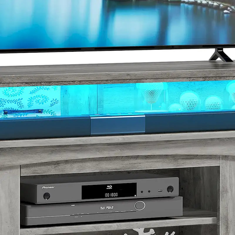 58-Inch Farmhouse TV Stand with RGB LED Lights and Enclosed Storage