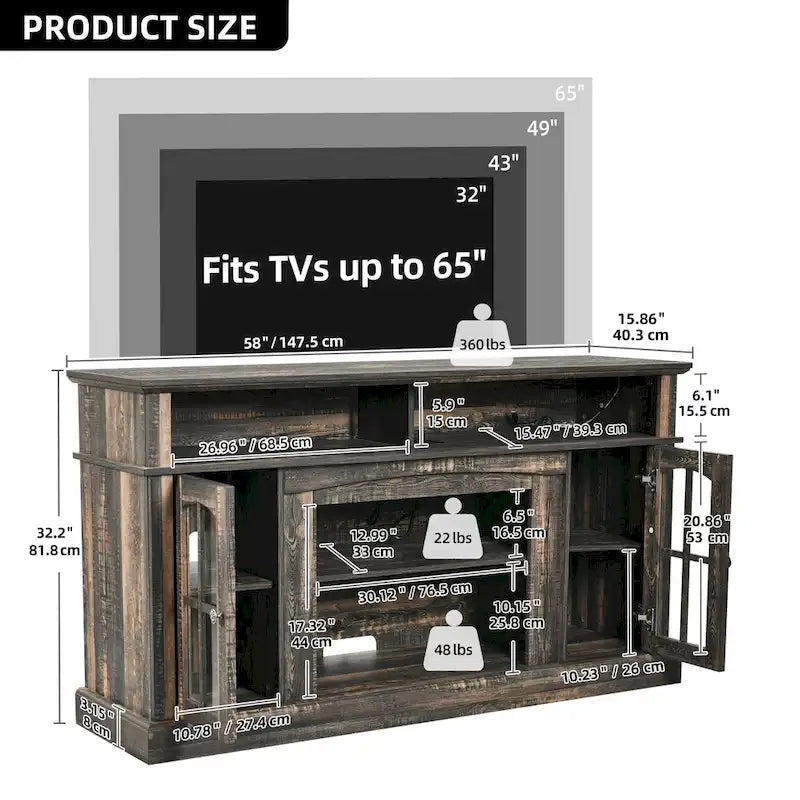 58-Inch Farmhouse TV Stand with RGB LED Lights and Enclosed Storage