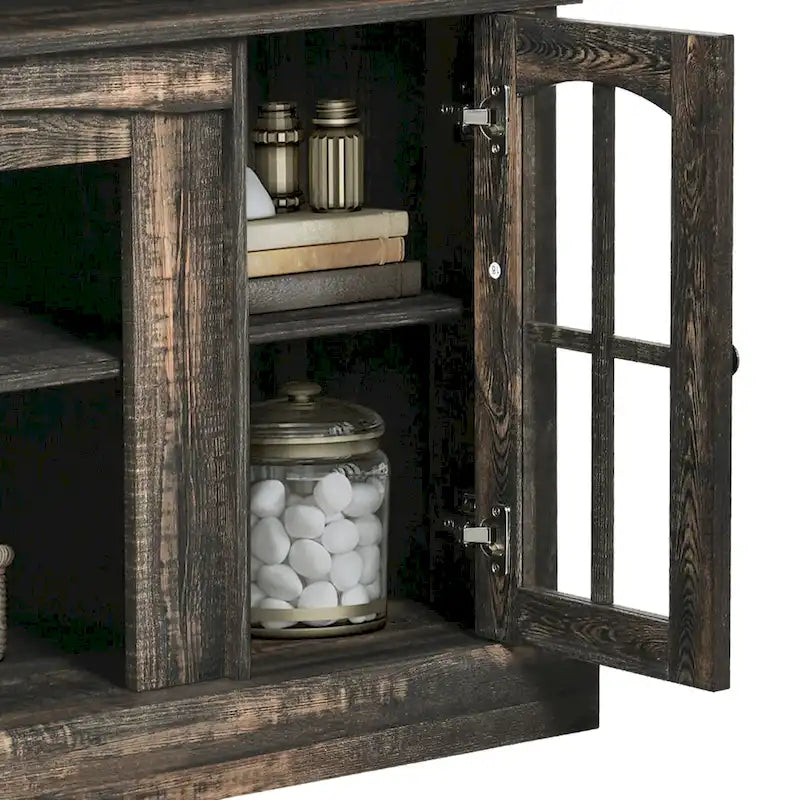 58-Inch Farmhouse TV Stand with RGB LED Lights and Enclosed Storage