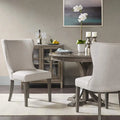 Wingback Upholstered Dining Side Chair with Solid Wood Legs, Cream Grey