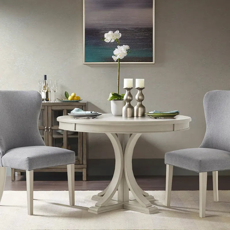 Wingback Upholstered Dining Side Chair with Solid Wood Legs, Cream Grey