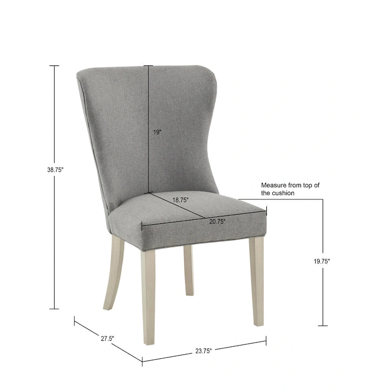Wingback Upholstered Dining Side Chair with Solid Wood Legs, Cream Grey