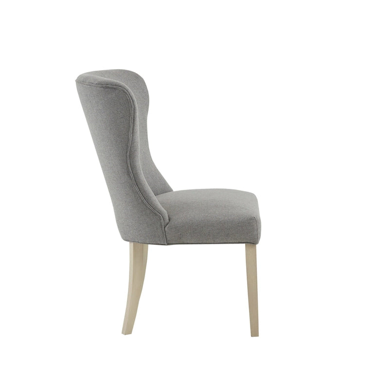 Wingback Upholstered Dining Side Chair with Solid Wood Legs, Cream Grey