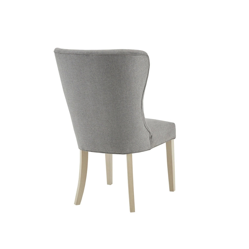 Wingback Upholstered Dining Side Chair with Solid Wood Legs, Cream Grey