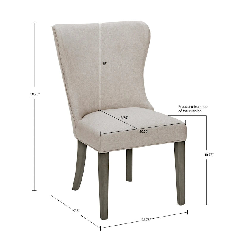 Wingback Upholstered Dining Side Chair with Solid Wood Legs, Cream Grey