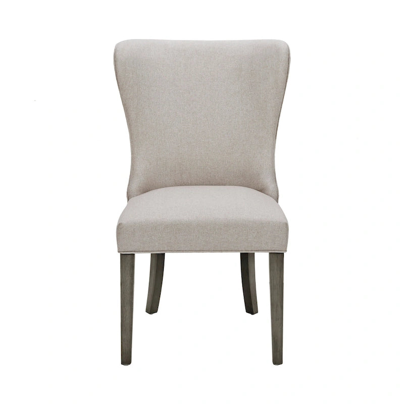 Wingback Upholstered Dining Side Chair with Solid Wood Legs, Cream Grey