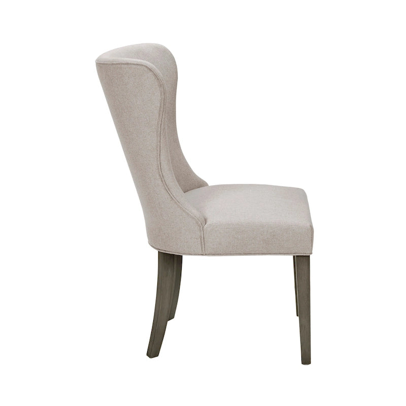 Wingback Upholstered Dining Side Chair with Solid Wood Legs, Cream Grey