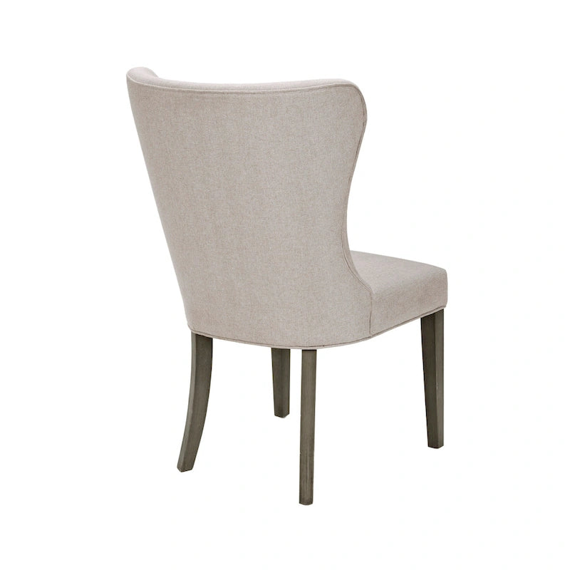 Wingback Upholstered Dining Side Chair with Solid Wood Legs, Cream Grey