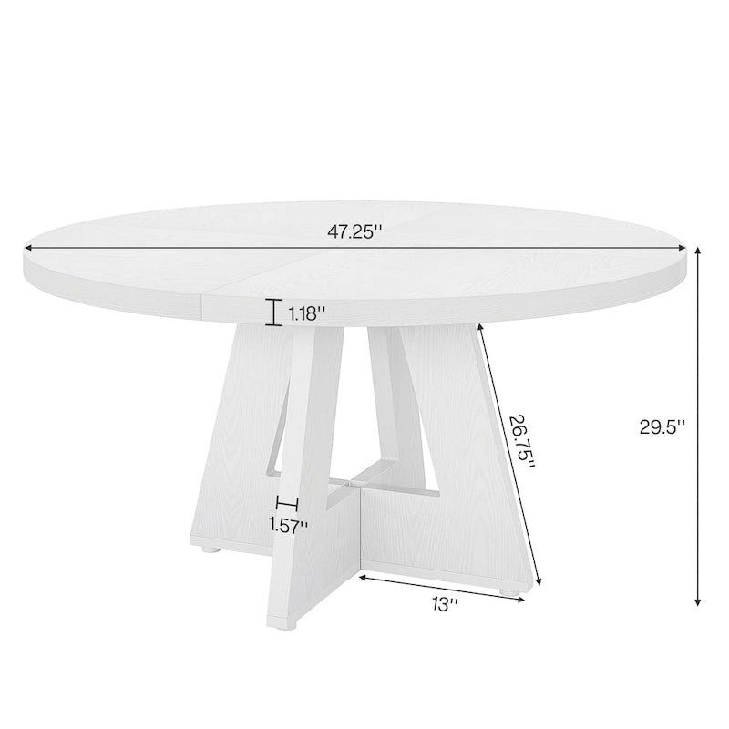 Round Solid Wood Dining Table with Pedestal Base, Seats 4, Brown Grey Tan Black