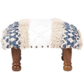 Handmade Geometric Cotton Dhurrie Upholstered Footstool with Sheesham Wood Frame