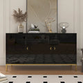 3 Door Glossy Honeycomb Sideboard Accent Cabinet with Gold Legs