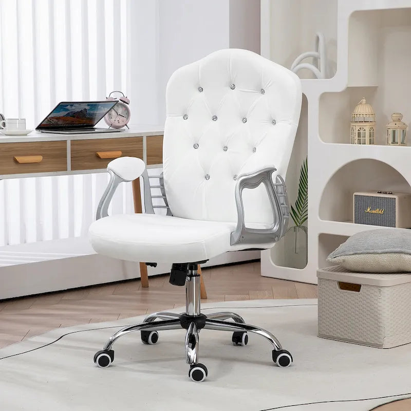 Vinsetto Home Office Chair, Computer Chair, Button Tufted Desk Chair with Swivel Wheels, Adjustable Height, and Tilt Function