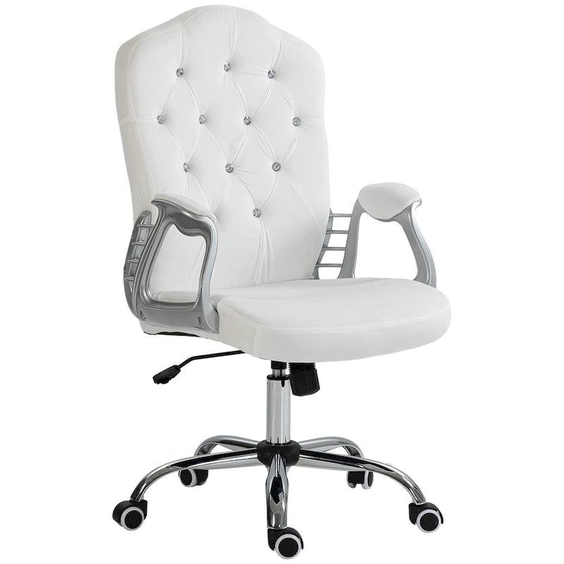 Button Tufted Velvet Desk Chair with Swivel Wheels and Adjustable Height