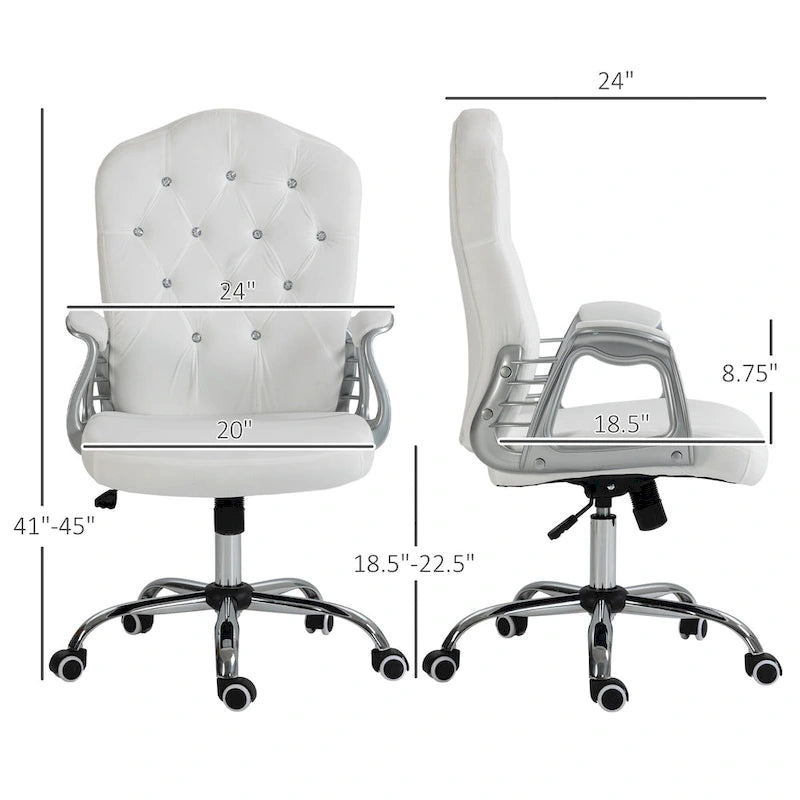 Button Tufted Velvet Desk Chair with Swivel Wheels and Adjustable Height