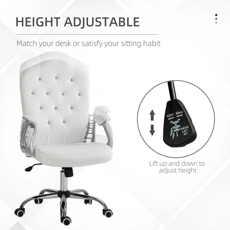 Button Tufted Velvet Desk Chair with Swivel Wheels and Adjustable Height