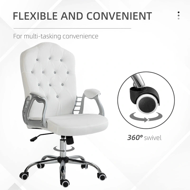 Button Tufted Velvet Desk Chair with Swivel Wheels and Adjustable Height