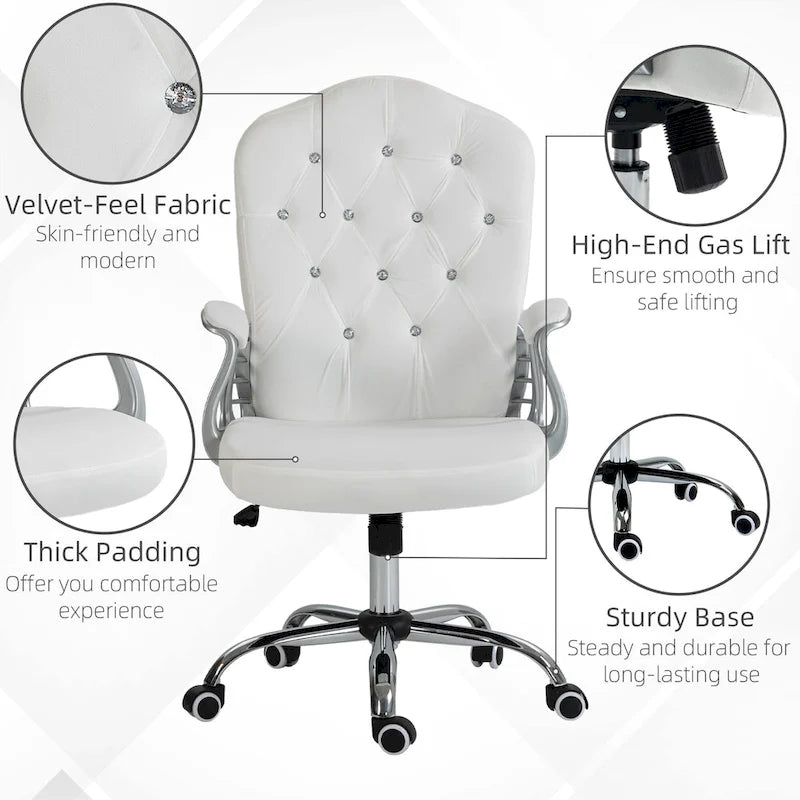 Button Tufted Velvet Desk Chair with Swivel Wheels and Adjustable Height