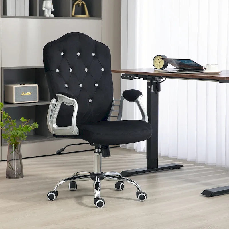 Button Tufted Velvet Desk Chair with Swivel Wheels and Adjustable Height