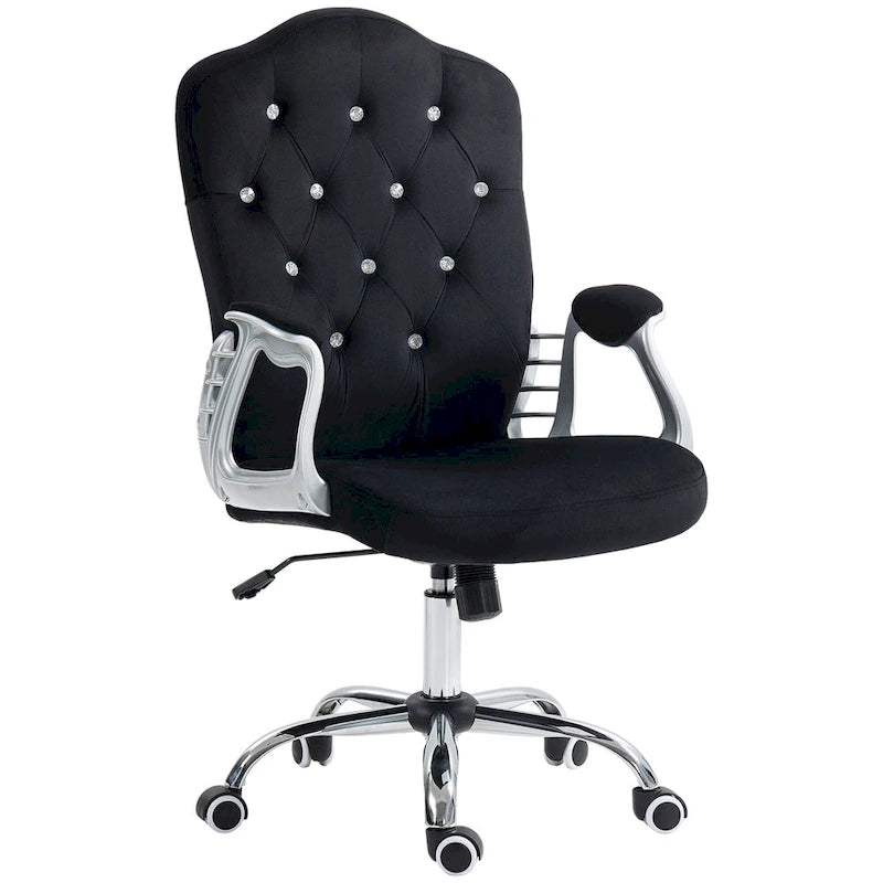 Button Tufted Velvet Desk Chair with Swivel Wheels and Adjustable Height