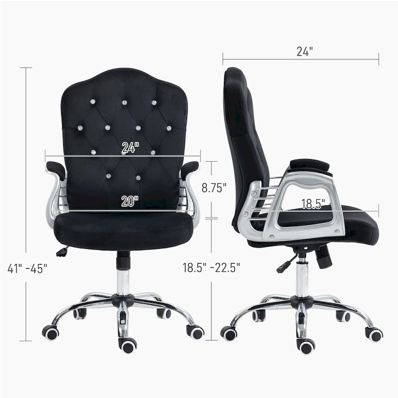 Button Tufted Velvet Desk Chair with Swivel Wheels and Adjustable Height