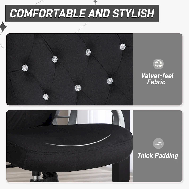Button Tufted Velvet Desk Chair with Swivel Wheels and Adjustable Height