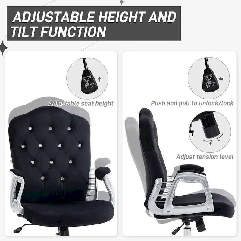 Button Tufted Velvet Desk Chair with Swivel Wheels and Adjustable Height