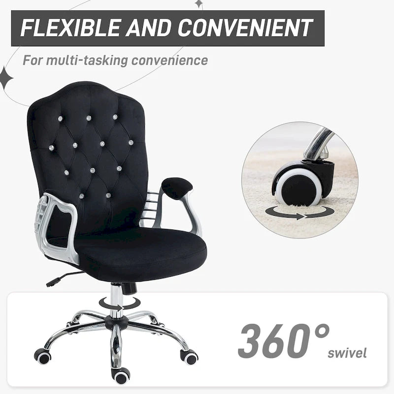Button Tufted Velvet Desk Chair with Swivel Wheels and Adjustable Height