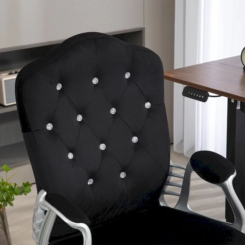 Button Tufted Velvet Desk Chair with Swivel Wheels and Adjustable Height