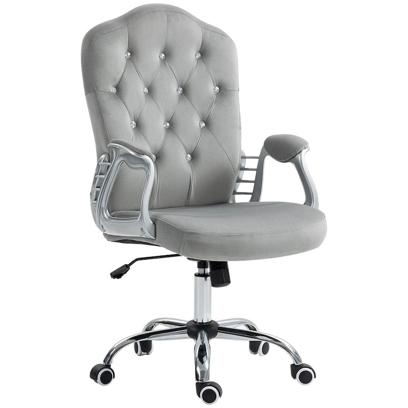 Button Tufted Velvet Desk Chair with Swivel Wheels and Adjustable Height