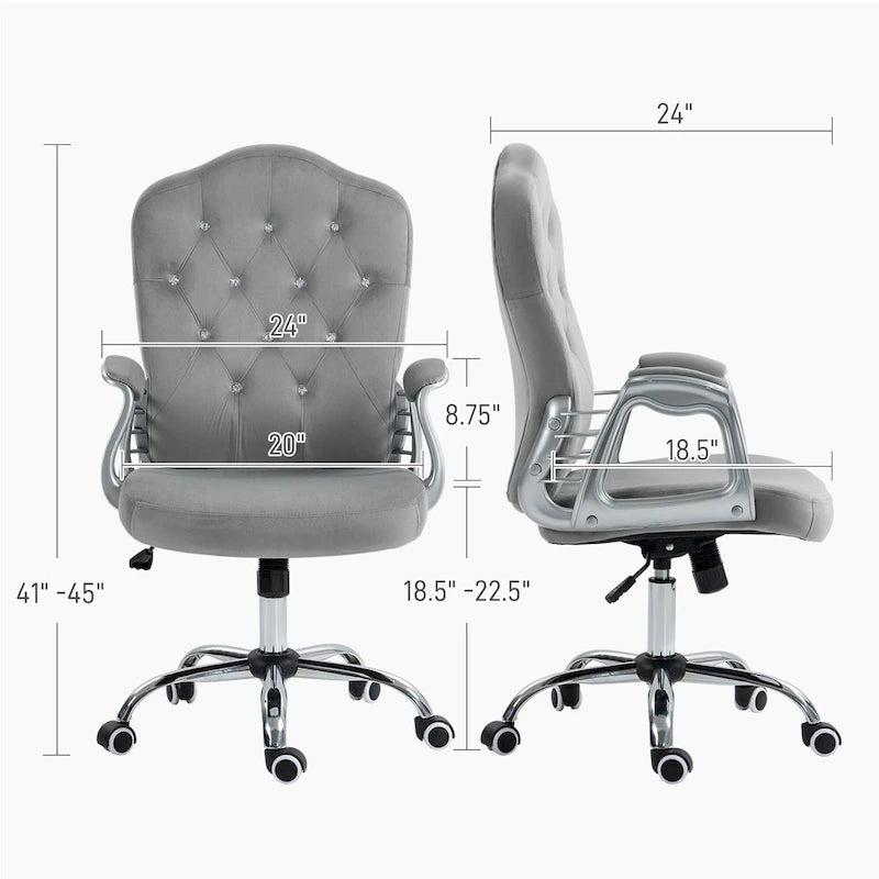 Button Tufted Velvet Desk Chair with Swivel Wheels and Adjustable Height