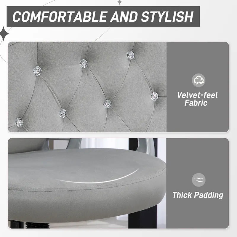 Button Tufted Velvet Desk Chair with Swivel Wheels and Adjustable Height
