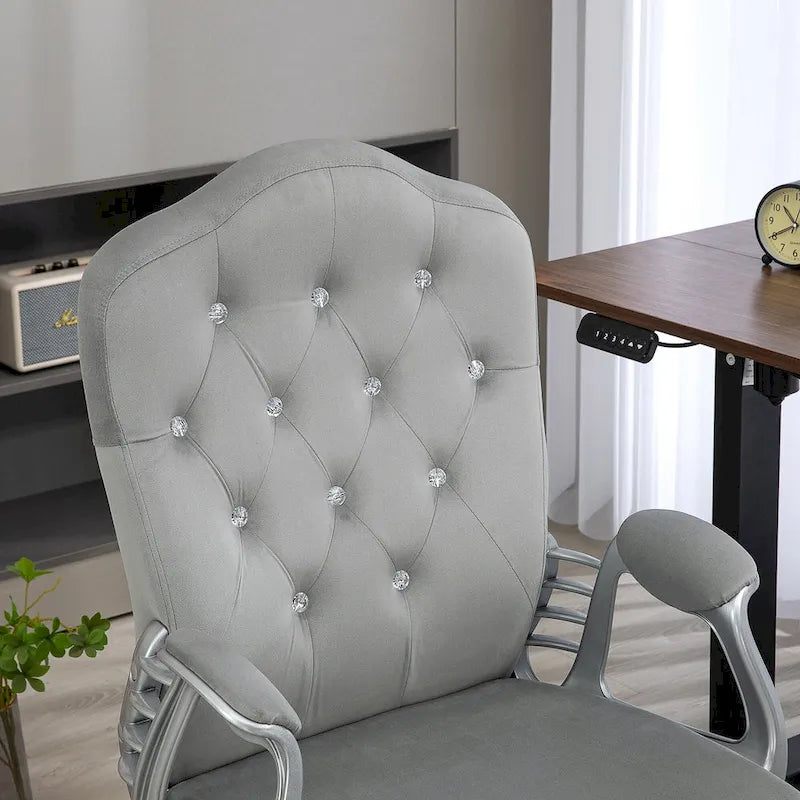 Button Tufted Velvet Desk Chair with Swivel Wheels and Adjustable Height
