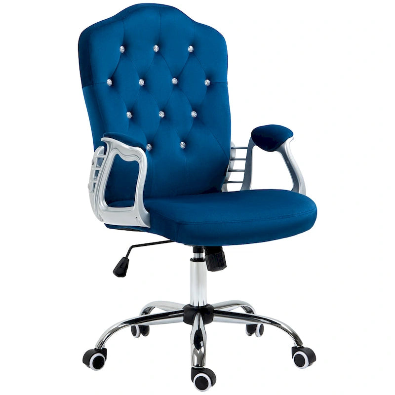 Button Tufted Velvet Desk Chair with Swivel Wheels and Adjustable Height