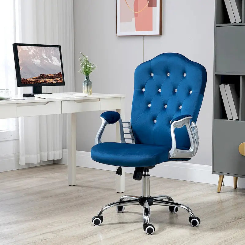 Button Tufted Velvet Desk Chair with Swivel Wheels and Adjustable Height