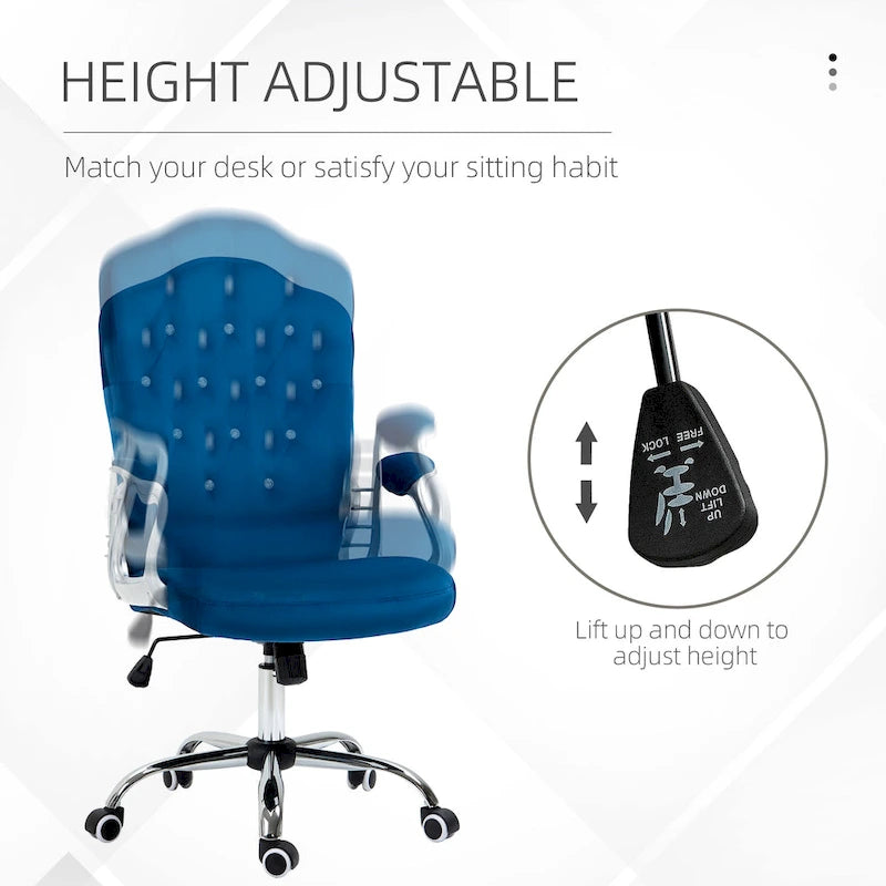Button Tufted Velvet Desk Chair with Swivel Wheels and Adjustable Height