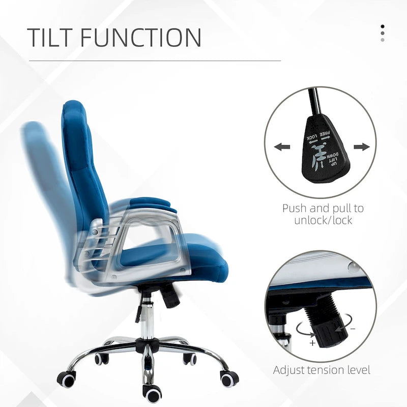 Button Tufted Velvet Desk Chair with Swivel Wheels and Adjustable Height