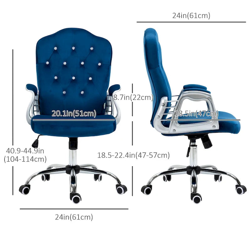 Button Tufted Velvet Desk Chair with Swivel Wheels and Adjustable Height