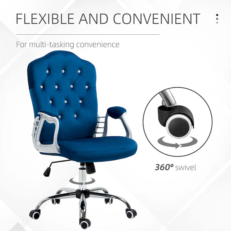 Button Tufted Velvet Desk Chair with Swivel Wheels and Adjustable Height