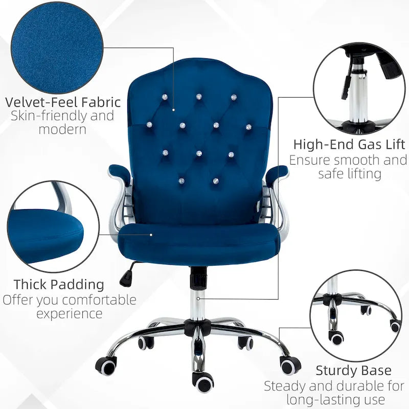 Button Tufted Velvet Desk Chair with Swivel Wheels and Adjustable Height