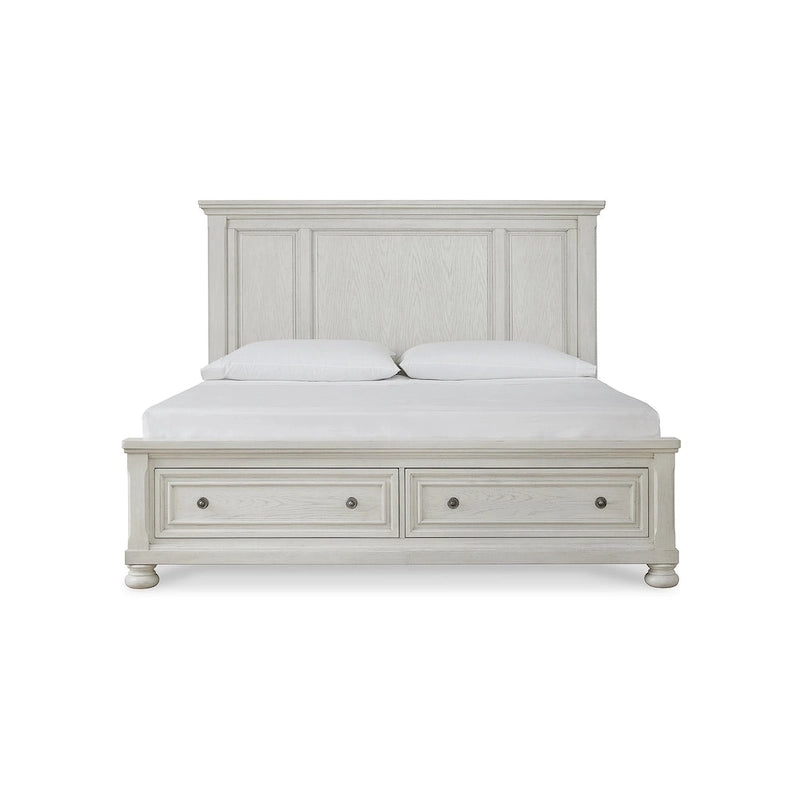 Antique White Panel Storage Bed with Footboard Drawers