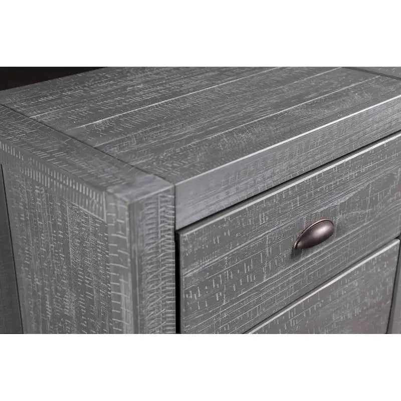 Solid Pine Wood 2-Drawer Nightstand with Rustic Distressed Finish