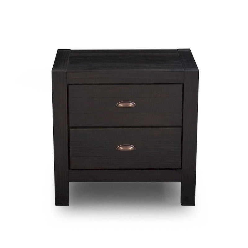 Solid Pine Wood 2-Drawer Nightstand with Rustic Distressed Finish