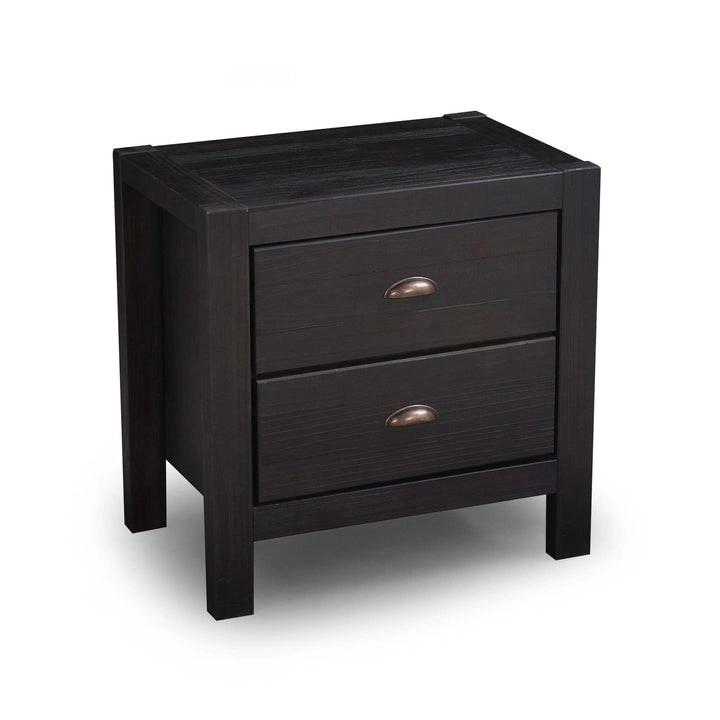 Solid Pine Wood 2-Drawer Nightstand with Rustic Distressed Finish