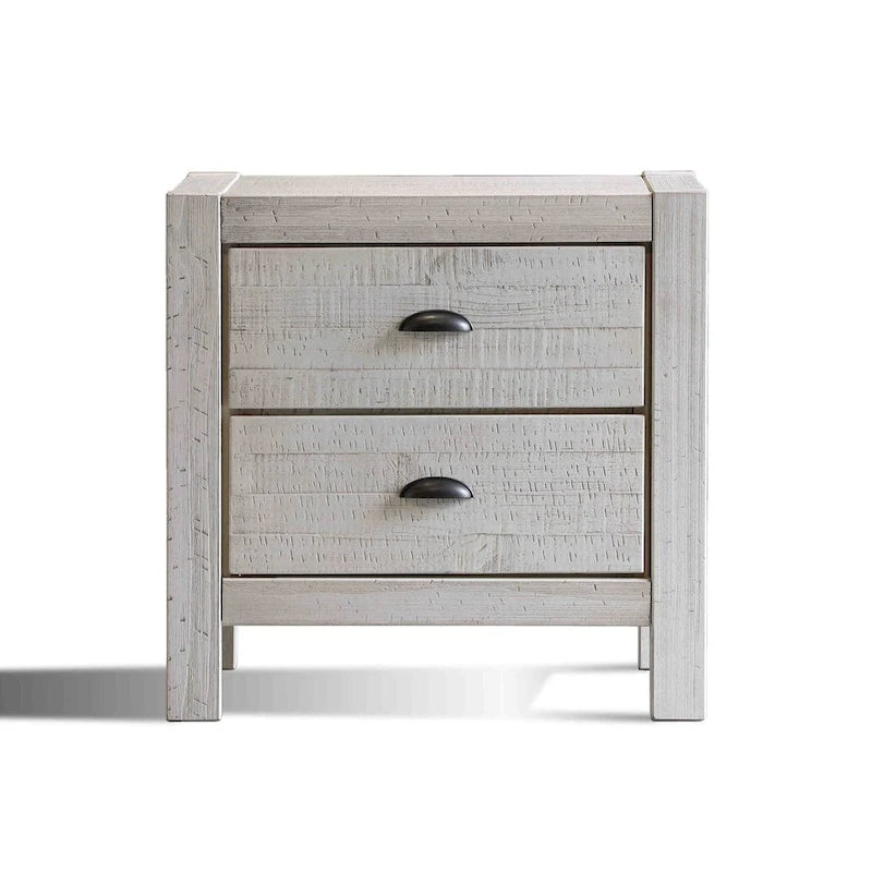 Solid Pine Wood 2-Drawer Nightstand with Rustic Distressed Finish
